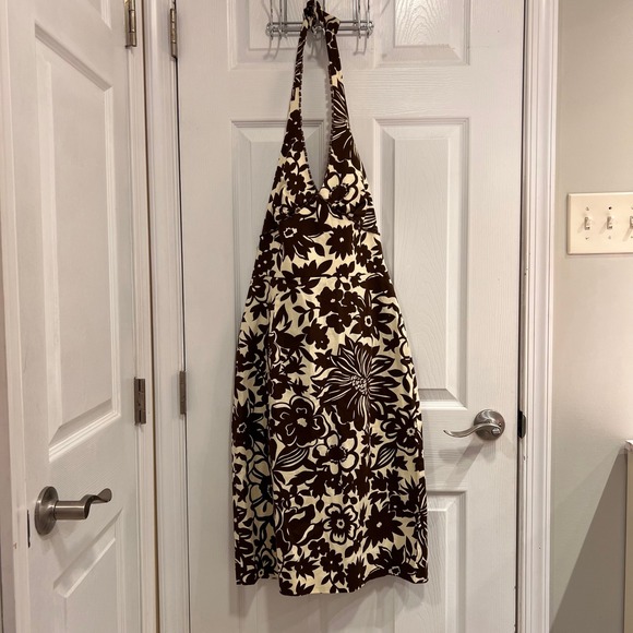 VNTG Donna Ricco Y2K Brown and Cream Floral‎ Halter Mini Dress - Picture 5 of 9
